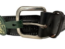 Looper Size 35 Hand Tooled Leather Print Western Black Belt Acorn 475 NEW