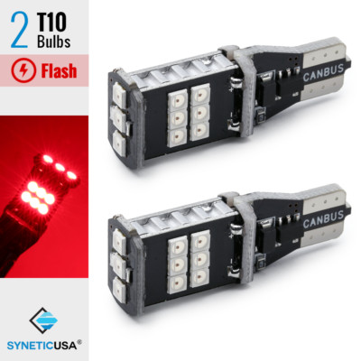 Error Free T10 168 912 921 Flash Strobe LED Red 3RD Brake High Mount Light Bulbs