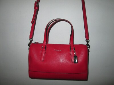 COACH Red Saffiano Leather Mini Satchel Purse w/ Crossbody Strap
