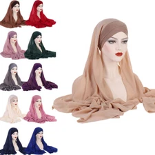 Women's Muslim Wrap Cap Hijab With Hat Head Scarf Shawl Long Scarves Arabic Hat