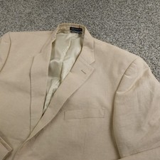 Tommy Hilfiger Blazer Mens 44L Beige Linen Cotton Button Sport Coat Suit Jacket