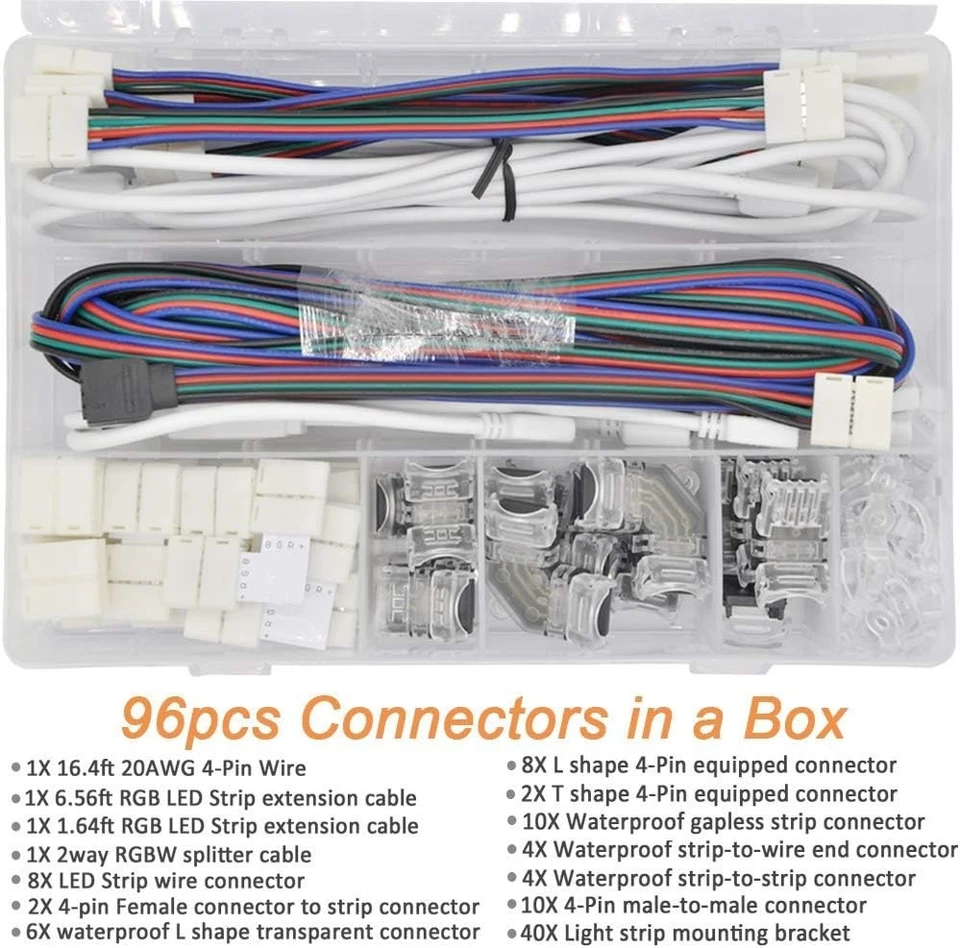 14 Types Waterproof 10mm 4 Pin RGB LED Strip Connectors Kit for DIY Projects - Image 4 of 4