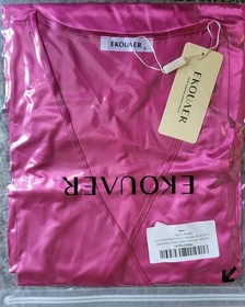 Ekouaer Women Pink Satin Kimono Robe 3/4 Sleeve Lace Trim Lingerie Sleepwear S