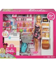 Barbie Doll and Supermarket Playset with 25 Grocery Store and Food-Themed Items