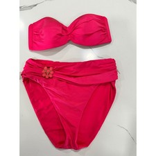 Trina Turk Hot Pink Bandeau Bikini Set High Waist Floral Medallion Size 8