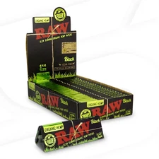 24 X RAW 1 1/4 (1.25) BLACK ORGANIC HEMP ROLLING PAPERS FULL BOX  24 PACKS