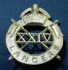 WW2 ERA THE 24th LANCERS REGIMENT (XXIV) MILITARY CAP BADGE 2 LUGS WORLD WAR II