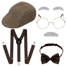 1920s Mens Gangsters Costume Set Old Man Costume Accessories Dark Coffee Color