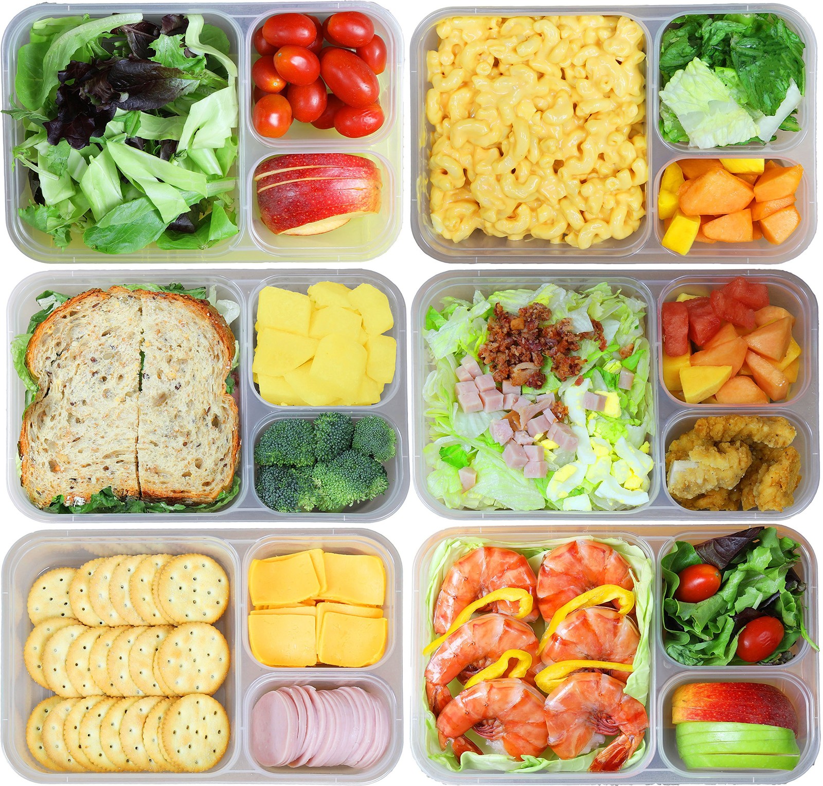 16 Pack - SimpleHouseware 3-Compartment Heavy Duty Bento Lunch Meal Prep Cont...