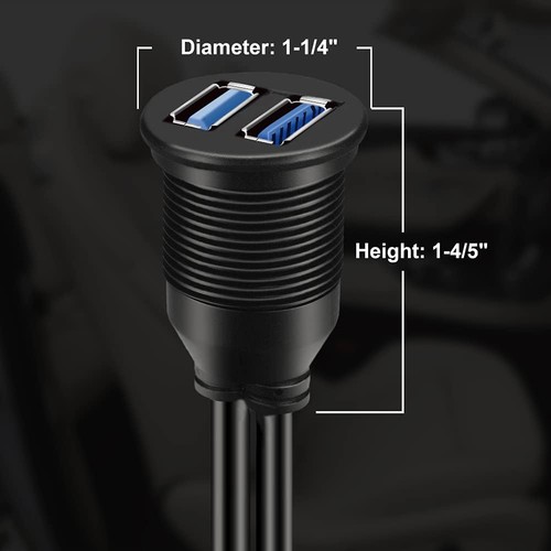 BATIGE 2 Ports Dual USB 3.0 Male to Female AUX Flush 1pcs 1ft, Black - 第 4/7 張圖片