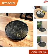 Stylish 22cm Round Concrete Tray for Jewelry, Candles & Plant Pots - Black Gold