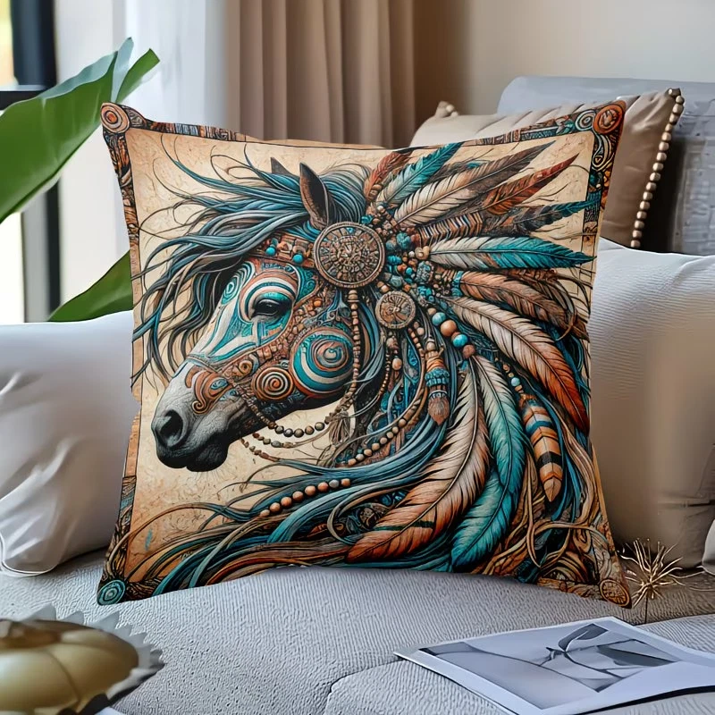 Lot De 2 Petits Coussins Décoratifs Carrés 7" - Motif Cheval - Occasion
