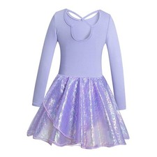 Girls' Long Sleeve Criss-Cross Back Dance Leotard with 3T Lavander Mermaid