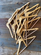 Lot of 14 Solid Wooden Suit Hangers Pant or Skirt Hangs with Coated Plastic Bars