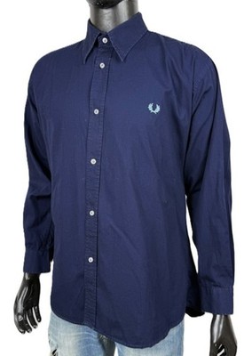 Fred Perry Herren Hemd Navy Blau Langarm Logo Laurel Vintage Größe XL