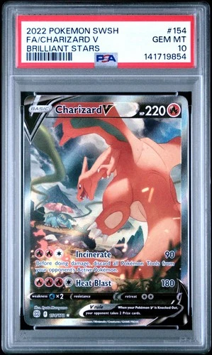 2022 POKEMON SWORD & SHIELD BRILLIANT STARS #154 FULL ART/CHARIZARD V PSA 10