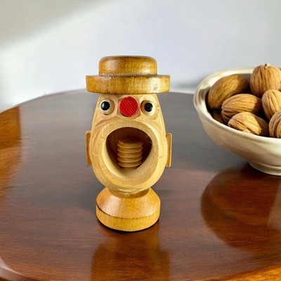 Vintage MCM Carved Wooden Nutcracker Folk Art Barware Turn Screw Big Mouth Japan