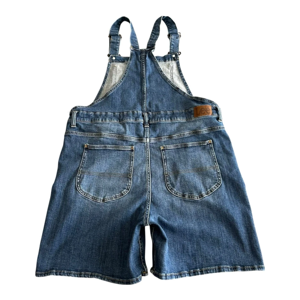 Lee Denim Short Overalls Women’s LG Medium Wash Jean Shortalls Adjustable Straps - Image 3 of 4