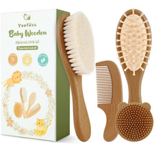 4 Piece Baby Hair Brush and Comb Set, Wooden Baby Hair Brush with Natural Ultra