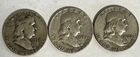 Franklin Silver Half Dollar Coins 1952, 1954, 1962 - Circulated