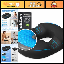 Cooling Gel Memory Foam Donut Pillow Seat Cushion for Comfort Support - Black