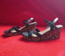 Geometric Aztech Jute Wedge Sandals Women Size 5 Coastal Beach Boho Hippie