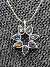 Sterling Silver Multi Color Teardrop Flower Pendant 18" Snake Chain 925 Necklace