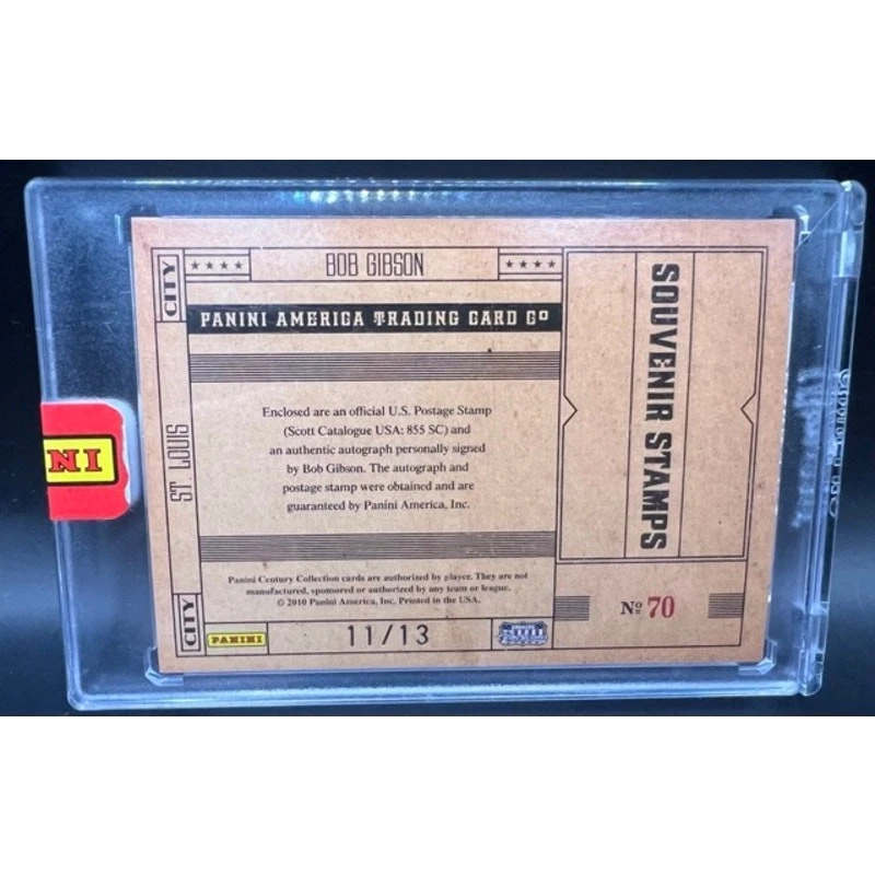 2010 Panini Century Collection Bob Gibson 11/13 St Louis Cardinals Baseball Card - Image 2 of 3