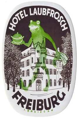 Hotel Laubfrosch Freiburg Germany Poster - 1930s Design   ️
