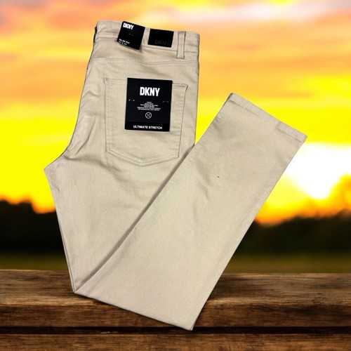 DKNY Mens Size 34x32 Stanton Slim Fit Ultimate Stretch Beige 5 Pockets Pants - Picture 7 of 23