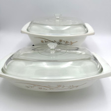 2 Vintage Pyrex #058 #055 Golden Honeysuckle Gold Casseroles W/ Lids 4/2.5 Qt