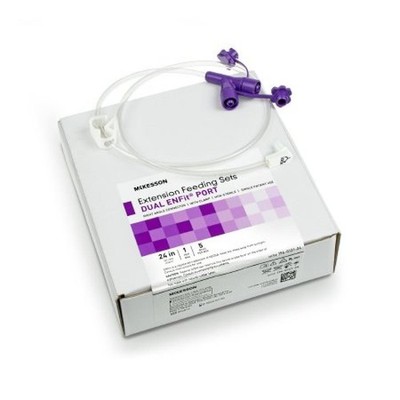 McKesson Enteral Feed Extend Set 24'' Enfit YPort Right Angle Connector/Clamp 1
