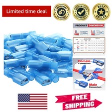 100 Listed Blue Female Spade Connectors 16-14 AWG - Durable Crimp Terminals
