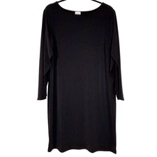 Chicos Size 2 Shift Dress Open Sleeves Black Stretchy Minimalist Office Large