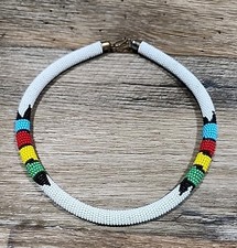 African Maasai Beaded Necklace Tribal Choker Collar White Blue Yellow Red Green