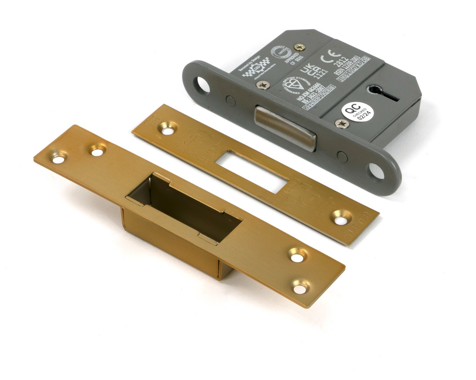 From The Anvil 51429 Satin Brass 2.5"" 5 Lever BS Dead Lock KA