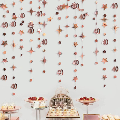 Rose Gold 40. Geburtstag Dekorationen Nummer 40 Kreis Dot Twinkle Star Girlande 