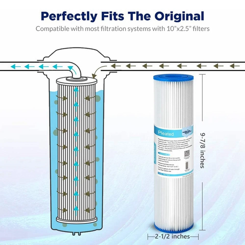 6 Pack Washable Pleated Whole House Sediment Water Filter Replacement 10" x 2.5" - Image 3 of 4