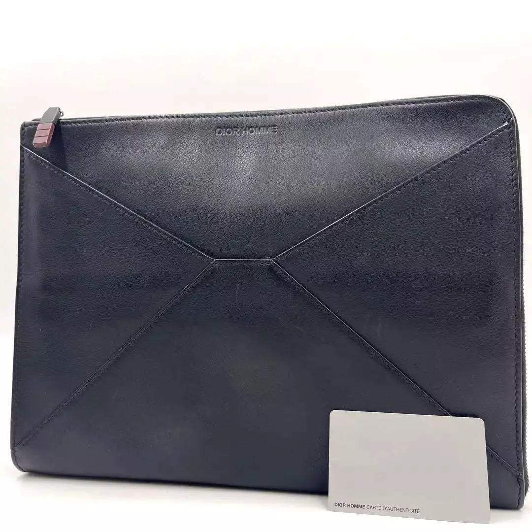 Pochette homme Dior Homme étui à documents cuir noir du Japon