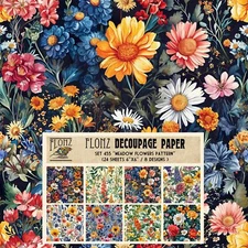 Decoupage Paper Pack 24 Sheets 6"x6" Meadow Flowers Pattern # Vintage Styled ...