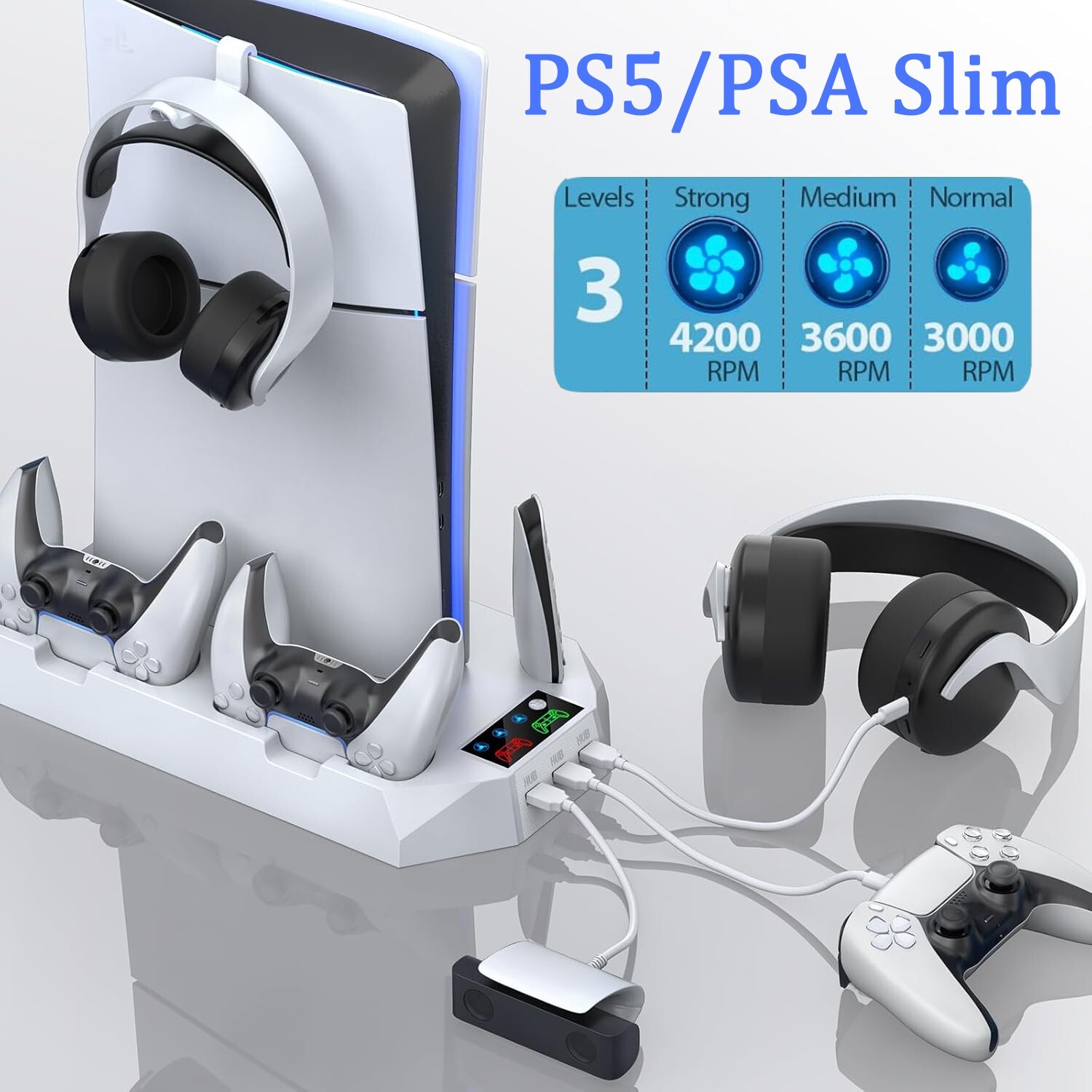 FOR PS5 Slim/Disc&Digital Editions PS5 Slim Controller Charger Stand+Cooling Fan