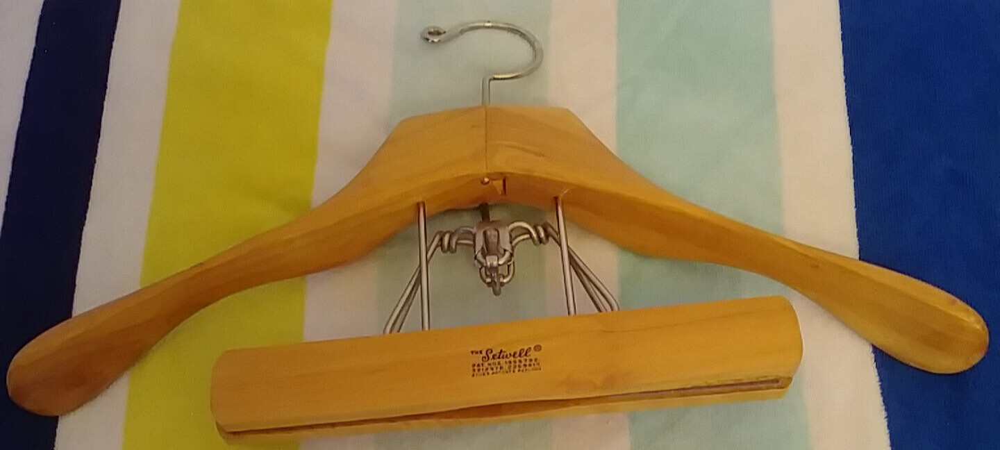 Vintage The Setwell Wooden Suit Hanger 18" With Trous… Gem