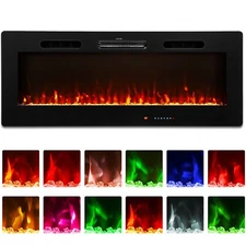 50" Electric Fireplace Insert Wall Mounted/Recessed Remote 12 Flame Colors 1500W