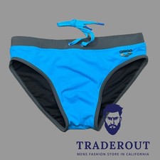 Arena men turquoise blue Fundamentals borders swim brief swimwear size 34 36