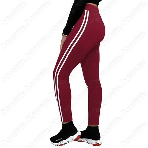 NEW WOMENS CONTRAST SIDE 2-STRIPE COLOUR LEGGINGS LADIES STRETCH FIT LONG PANTS - Picture 17 of 17