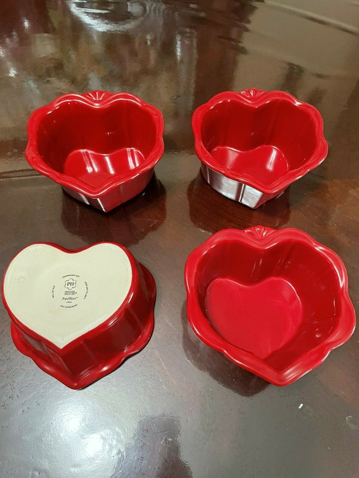 Princess House Pavillion Berry Heart Ramekins Set of 4 (3209) *New in