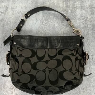 Coach Zoe Hobo Signature Logo Black Canvas Leather Shoulder Tote