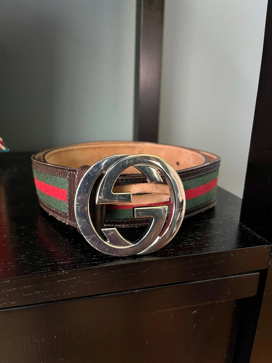 Gucci White GG Supreme Canvas And Leather Interlocking G Buckle Belt 90 CM  Gucci