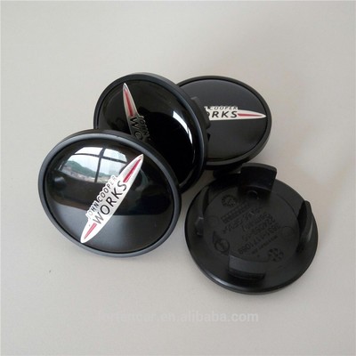MINI JOHN WORKS CAPS WHEEL HUB 4 X SET ALLOY BADGE EMBLEM BLACK 54mm COOPER ONE