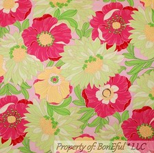 BonEful Fabric FQ Cotton Quilt Pink Green White Yellow Flower Garden Girl Print